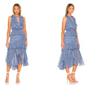 NWOT MISA Los Angeles X REVOLVE Womens Size XS Ilona Dress Tiered Ruffle Blue